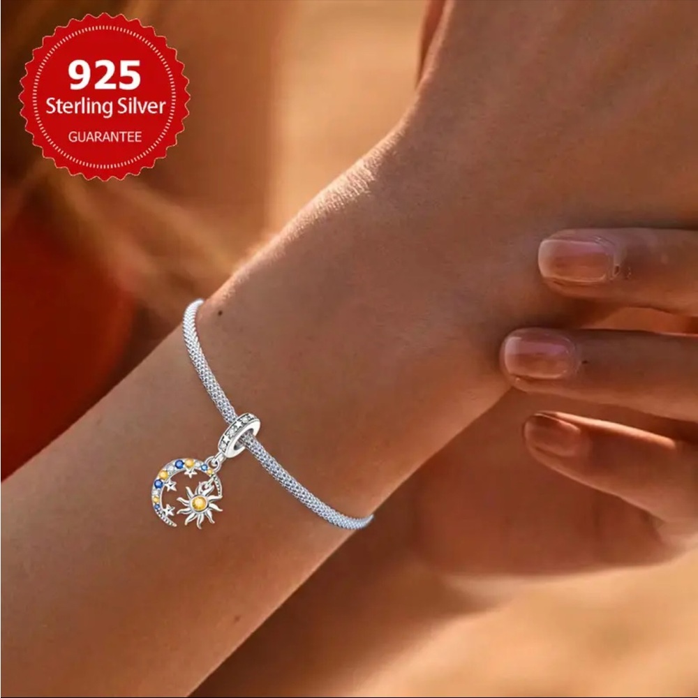 925 Moon Sun & Stars Charm For Pandora Bracelets & Most Others-NEW - Picture 3 of 4
